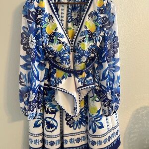 Floral Blue and White Women's Swimsuit and Cover up